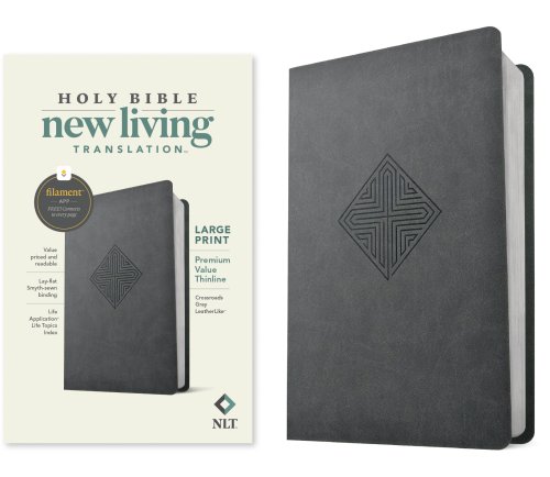 NLT Large Print Premium Value Thinline Bible, Filament Enabled (LeatherLike, Crossroads Gray)