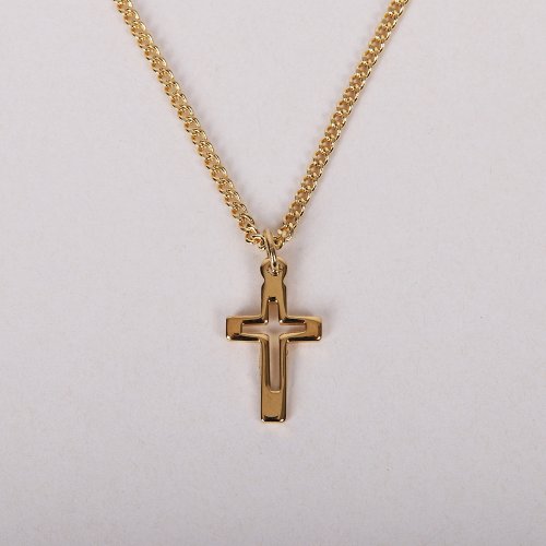 16-18" Gold Over Sterling Silver Cross Cut Out Necklace