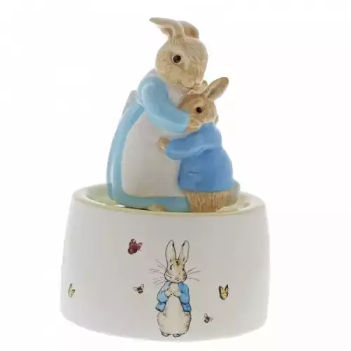 Mrs. Rabbit and Peter Ceramic Musical Figurine
