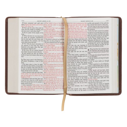 KJV Bible Compact Large Print Leather Tan Cross Black