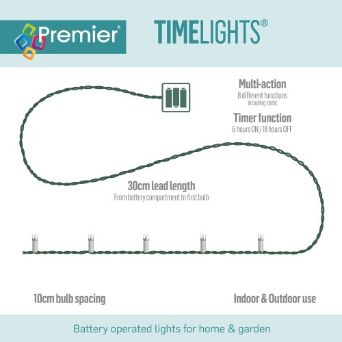 200 Multi-Action Battery Operated LED Lights with Timer in White