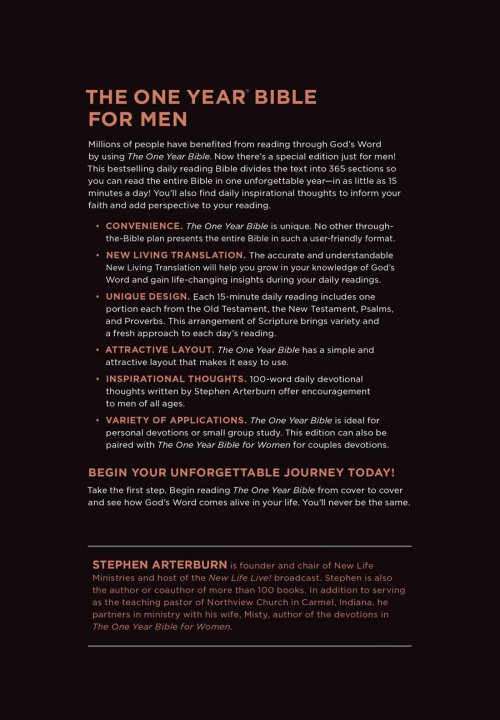 NLT The One Year Bible for Men (LeatherLike, Rustic Brown Mountain)