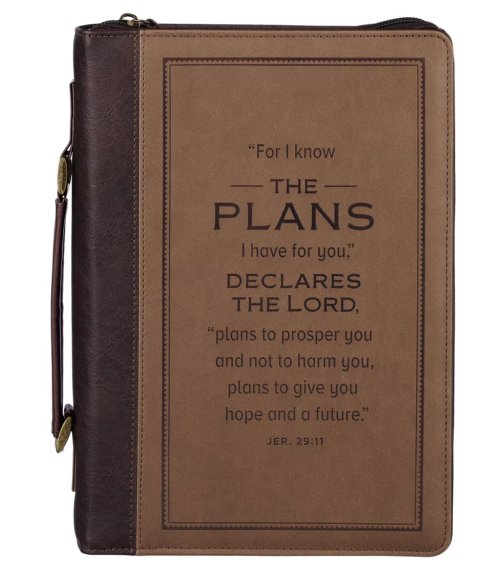 The Plans Cocoa Brown and Taupe Faux Leather Classic Bible Cover - Jeremiah 29:11