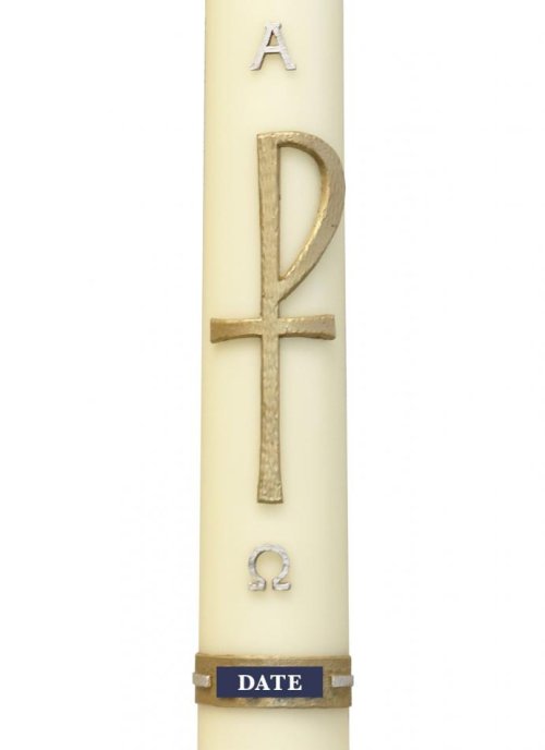 30" x 2" Paschal Candle with Gold P Cross Design Wax Relief