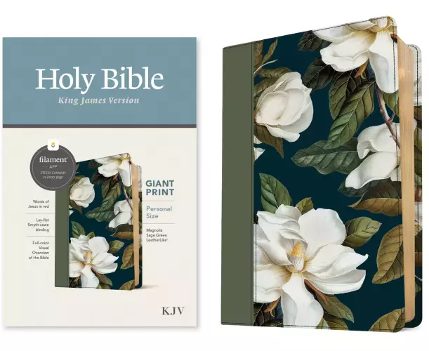KJV Personal Size Giant Print Bible, Filament-Enabled Edition (LeatherLike, Magnolia Sage Green, Red Letter)