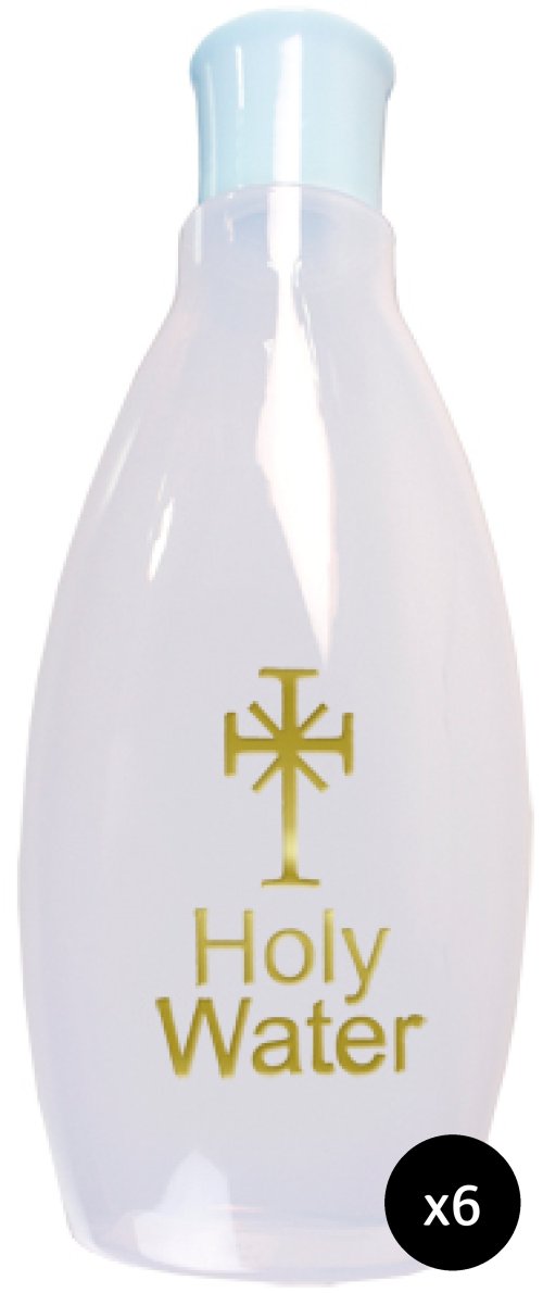 6 x Gold Blocked Holy Water Bottle with Cross (290ml)