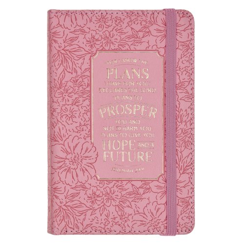 Small Notebook with Elastic Closure Faux Hardcover Pink I Know The Plans Jer. 29:11