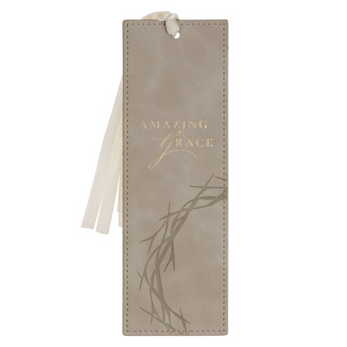 Bookmark Faux Leather Taupe Amazing Grace Isa. 53:5