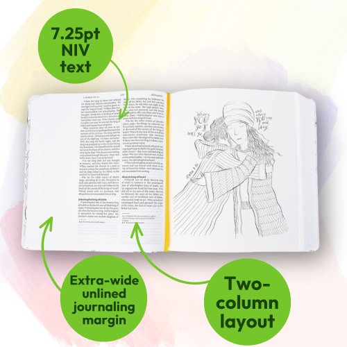 NIV Colouring & Journalling Bible, White Hardback, Wide Margin