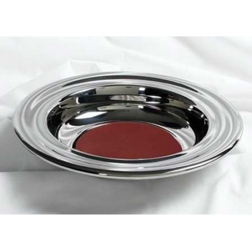 Offering Plate-Silvertone-Stainless Steel w/Red Felt-12"