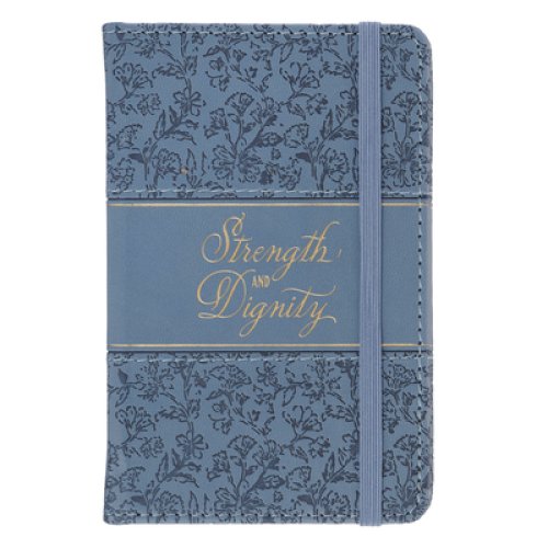 Small Notebook with Elastic Closure Faux Hardcover Blue Strength And Dignity Prov. 31:25