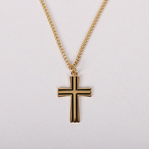 18" Gold Over Sterling Silver Cross Necklace with Black Inlay