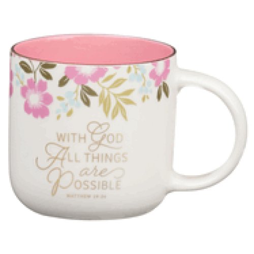 Mug Pink Floral With God All Things Matt. 19:26