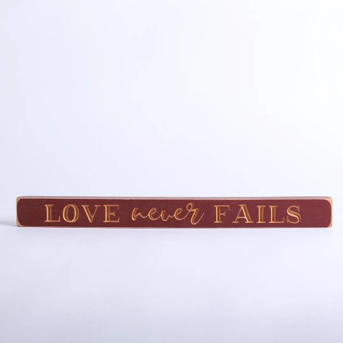 Love Never Fails Cherry Wood Engraved Sign