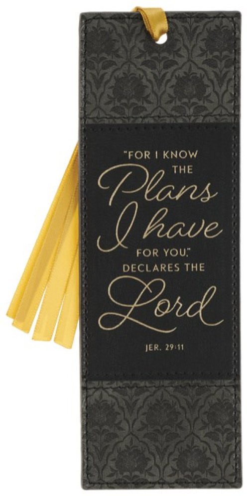 Bookmark-Faux Leather Two-tone Charcoal and Black  I Know the Plans Jer. 29:11