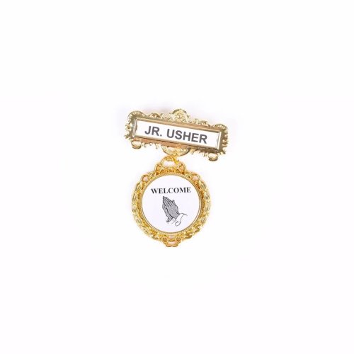 Badge Fancy Round Jr Usher Ethnic Praying Hand Magnet