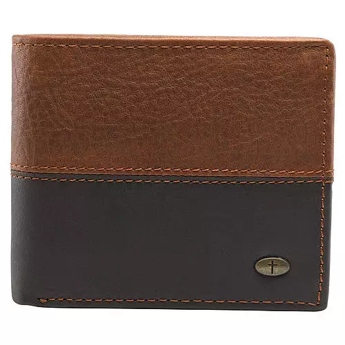 Two-Tone Genuine Leather Wallet with Cross Stud