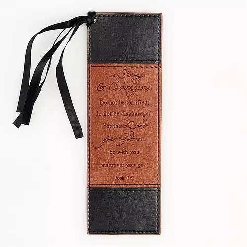 "Strong & Courageous" Two-Tone Faux Leather Pagemarker / Bookmark - Joshua 1:9