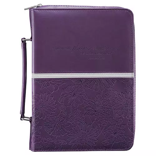 Large "I Know the Plans" Purple Floral Faux Leather Fashion Bible Cover - Jeremiah 29:11
