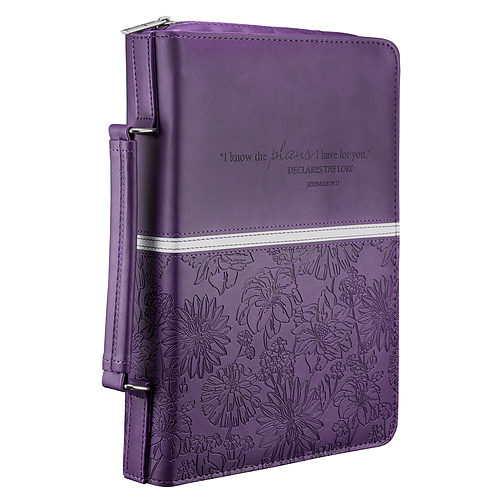 Medium Jer. 29:11 Purple Floral LuxLeather Bible Cover - Jeremiah 29:11
