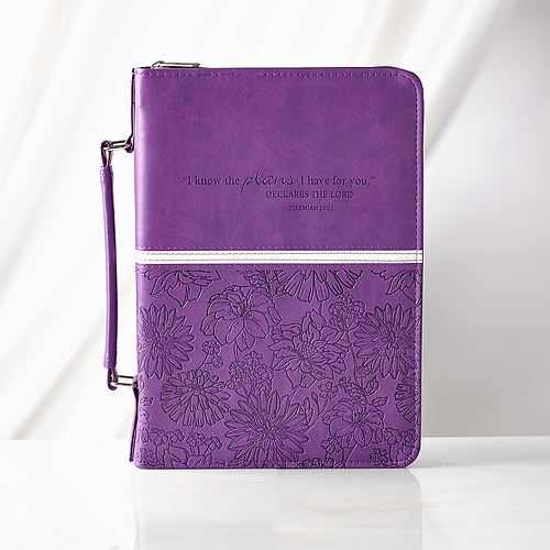Medium Jer. 29:11 Purple Floral LuxLeather Bible Cover - Jeremiah 29:11