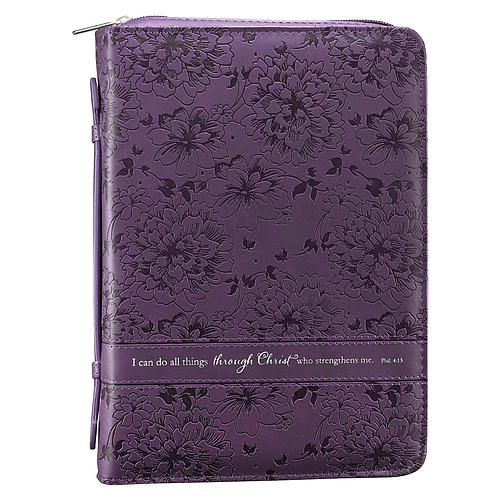 Large Philippians 4:13 Purple Floral LuxLeather Bible Cover