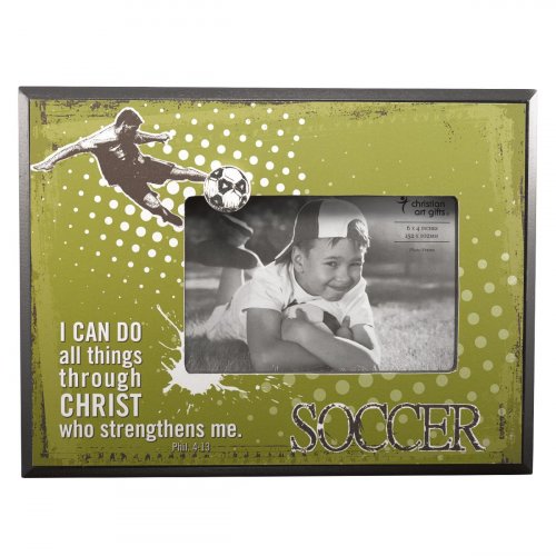 Soccer/Phil. 4:13 (Green) Wooden Photo Frame