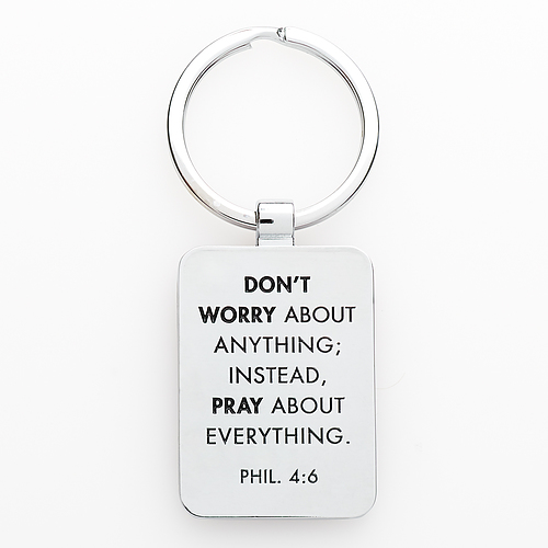 Christian Art Gifts Metal Keychain for Women: Keep Calm and Pray - Philippians 4:6 Inspirational Bible Verse Faith Inspired Split Metal Ring Keychain, Purple