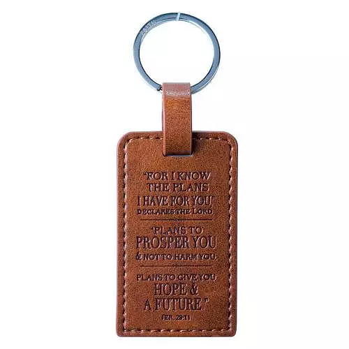 I Know the Plans Jer 29:11 Brown LuxLeather Keyring