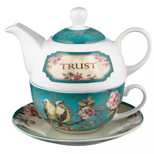 Tea for One Teal Vintage Birds Trust Prov. 3:5
