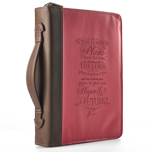 Large  The Plans Pink Faux Leather Bible Cover, Zippered Case w/Handle - Jeremiah 29:11