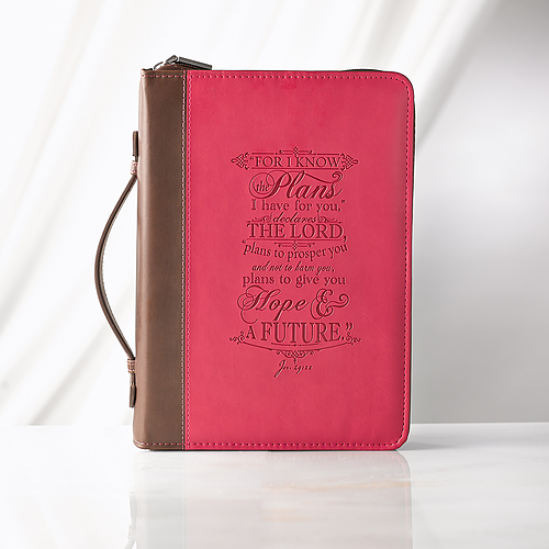 Large  The Plans Pink Faux Leather Bible Cover, Zippered Case w/Handle - Jeremiah 29:11