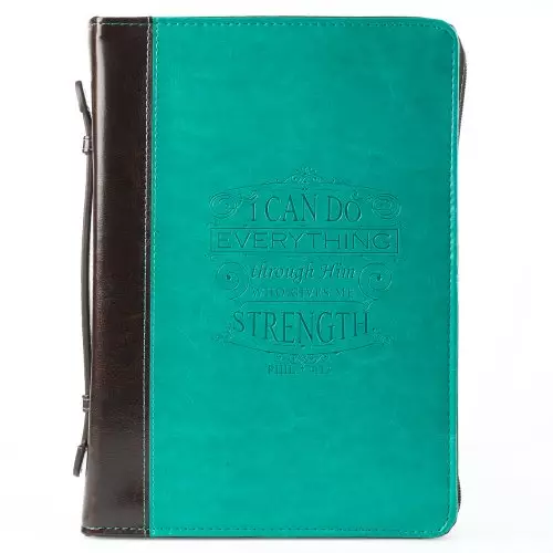 Medium I Can Do Everything Turquoise Faux Leather Zippered  Bible Cover with Handle  - Philippians 4:13