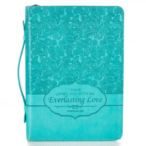 Large Everlasting Love Turquoise Faux Leather Bible Cover - Jeremiah 31:3