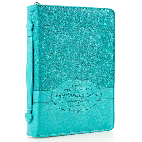 Medium Everlasting Love Turquoise Faux Leather Bible Cover - Jeremiah 31:3