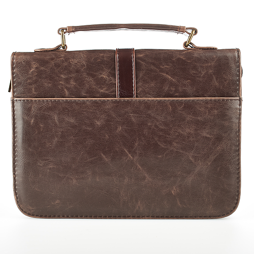 Large Cross Badge Brown Distressed Faux Leather Classic Bible Cover