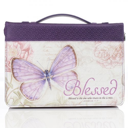Large "Blessed" Jeremiah 17:7 Purple Botanic Butterfly Bible Cover