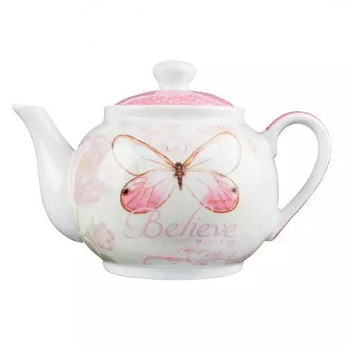 Teapot Pink Butterfly Believe Pink Mark. 9:23