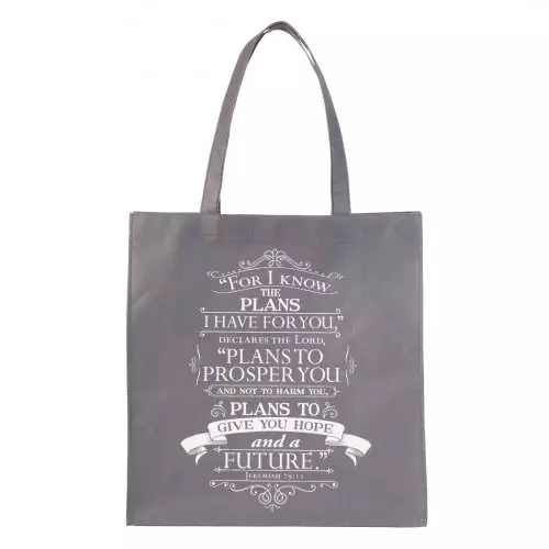 Christian Art Gifts Reusable Shopping Tote Bag for Women: I Know the Plans - Jeremiah 29:11 Inspirational Bible Verse, Easy-hold Durable, Collapsible Handbag for Groceries, Books, Supplies, Gray
