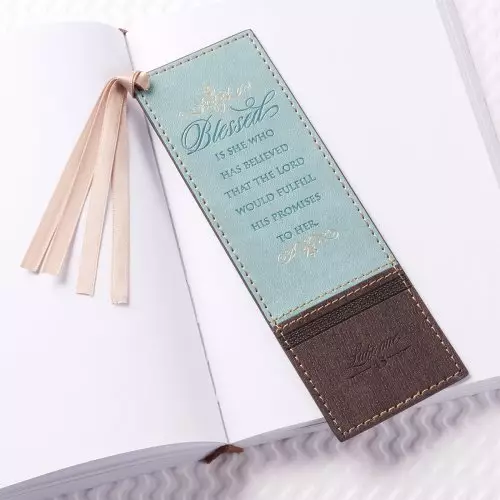 Bookmark Faux Leather Blue/Brown Blessed Luke 1:45