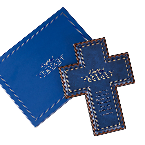 Christian Art Gifts Decorative Wall Cross, Faithful Servant, Blue LuxLeather