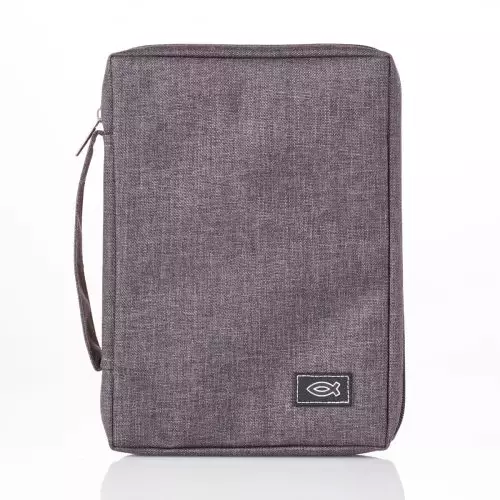 Medium Gray Poly-canvas Bible Cover with Ichthus Fish Badge