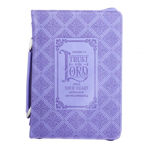 Large Trust in the Lord with All Your Heart: Purple  Floral Debossed Faux Leather Bible Cover, Proverbs 3:5