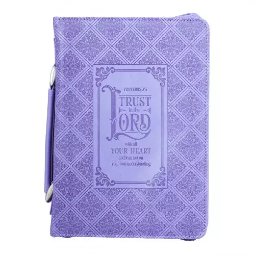 Medium Purple Trust in the Lord with All Your Heart Floral Debossed Faux Leather Bible Cover -  Proverbs 3:5