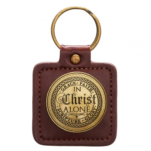 Brown Faux Leather Keychain In Christ Alone/ 5 Solas – Ephesians 2:8 Christian Gifts for Men