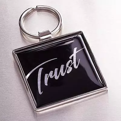 Christian Art Gifts Metal Epoxy Keychain for Men and Women: Trust in the Lord - Proverbs 3:5 Inspirational Bible Verse Faith Keyring, Black, 2" Square