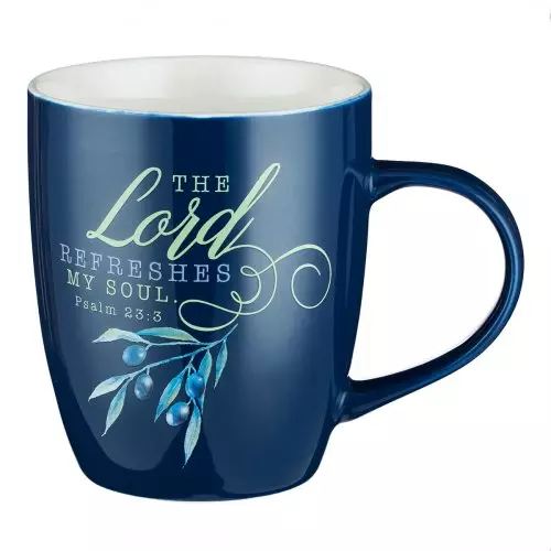 Mug White/Navy Berries The Lord Refreshes My Soul Ps. 23:3