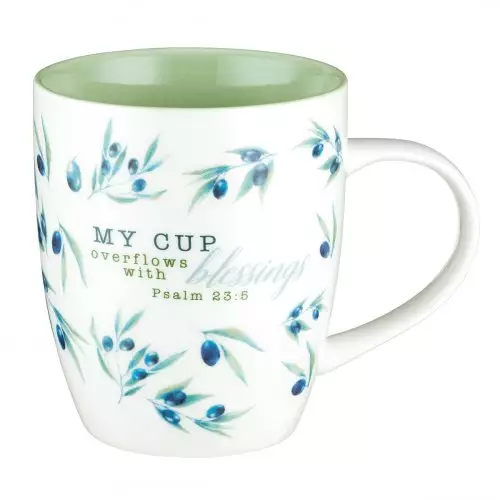 Mug Green/White Berries My Cup Overflows Ps. 23:5