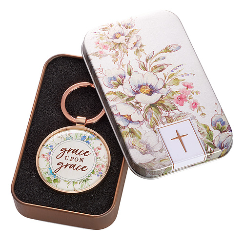 Grace upon Grace Keyring in Tin