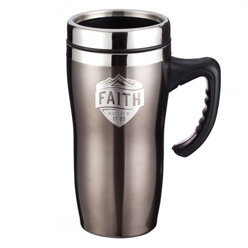 Faith Mathew 17:20 Brown Travel Coffee Mug with Lid and Handle for Everyday Use (16 Oz Stainless Steel Double-Wall Vacuum Insulated Cup) …